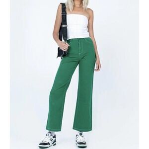 Princess Polly Womens Nicholson Jeans Green Wide Leg Denim Retro Hi Rise Size 2